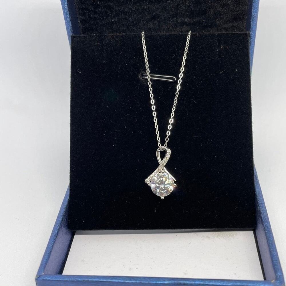 Moissanite Diamond Pendant Necklace 1 Ct GRA Ribbon Warrior Scarf 925 18K